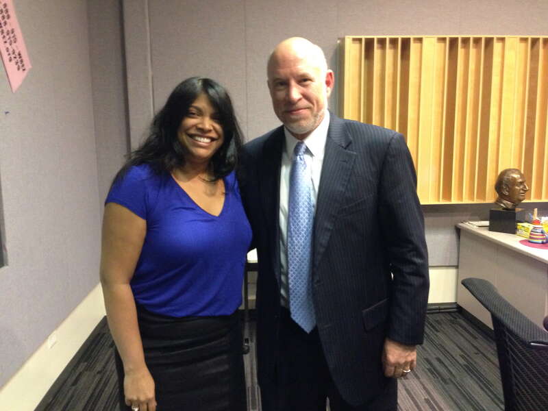 The Chicago Community Trust's President and CEO Terry Mazany with Niala Boodhoo after his #onthetable2014 interview on WBEZ's "Afternoon Shift."