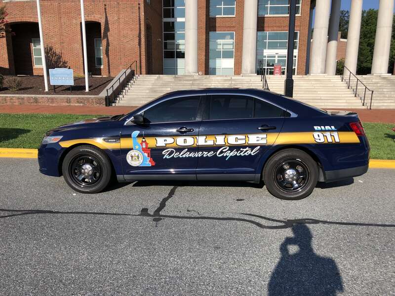 Delaware Capitol Police car along Federal Street in downtown Dover, Kent County, Delaware