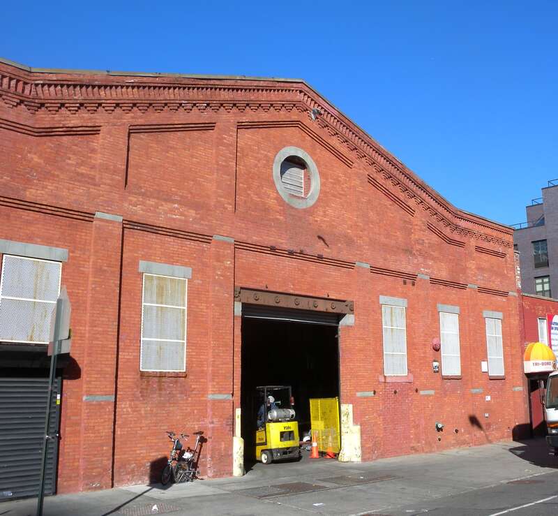 Looking northwest across Wythe Avenue at the Tri-boro shelving warehouse on a sunny morning.