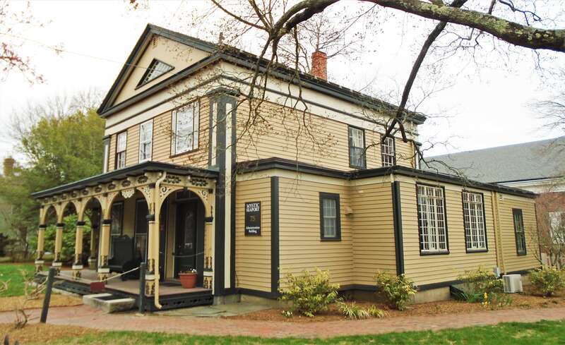 The Clark Greenman House at 75 Greenmanville Avenue in Mystic, Connecticut was built in 1841 in the Greek Revival style for Clark Greenman, the second oldest of three brothers who founded the George Greenman &amp; Co. shipyard. The porches with their