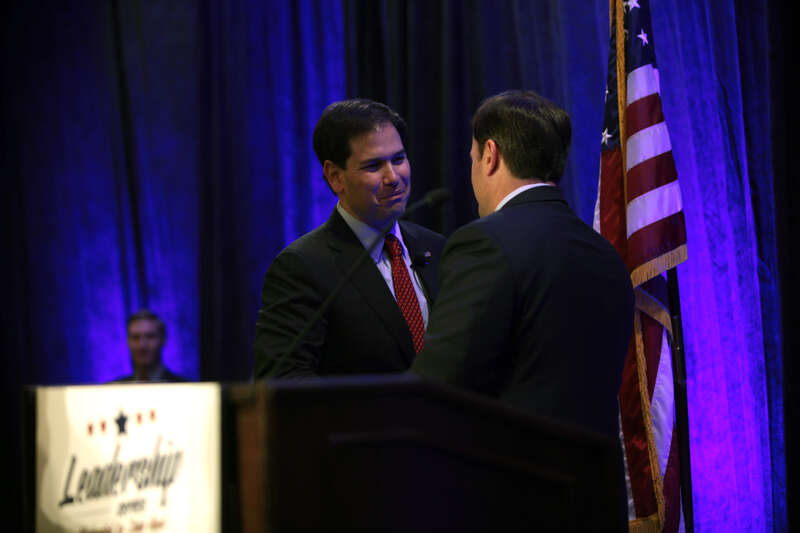 U.S. Senator Marco Rubio of Florida and Governor Doug Ducey speaking at the Arizona Chamber of Commerce &amp; Industry's Leadership Series luncheon in Phoenix, Arizona.

Please attribute to Gage Skidmore if used elsewhere.