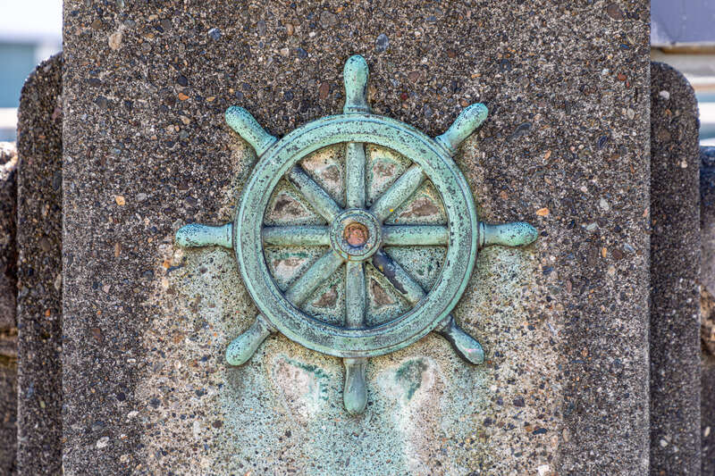 Ornament on a post at the boundary to the water in Seattle, Washington, USA