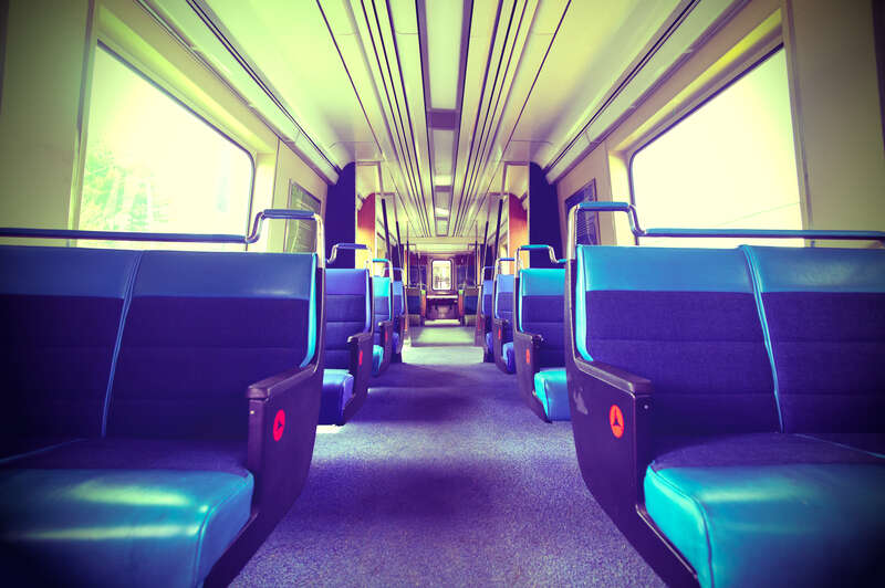 Interior of the State of the Art Car at Seashore Trolley Museum in May 2012