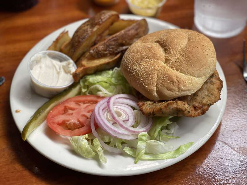 Pork tenderloin sandwich at The Rathskeller, Indianapolis, Indiana.