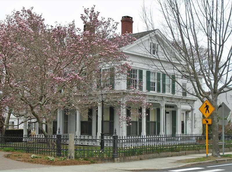 The Thomas S. Greenman House at 79 Greenmanville Avenue in Mystic, Connecticut was built in 1842 in the Greek Revival style for Thomas S. Greenman, the youngest of three brothers who founded the George Greenman &amp; Co. shipyard.  The porches with