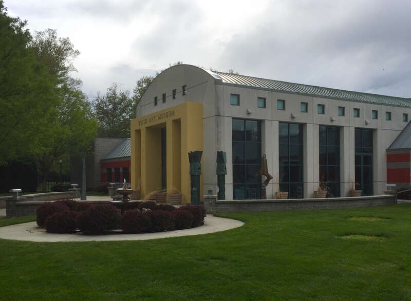 View of the Boise art Museum sculpture garden and exterior of the sculpture court in April of 2016