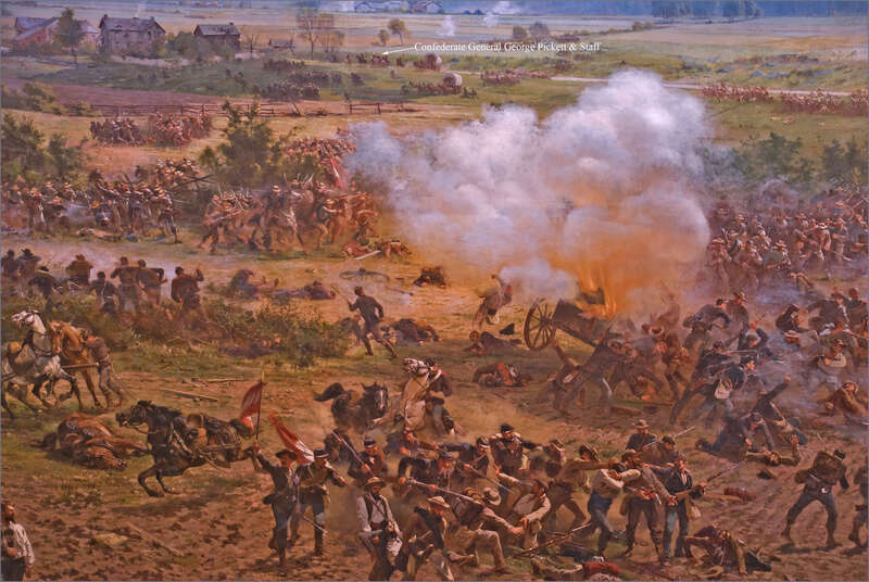 'The Battle of Gettysburg', also known as the Gettysburg Cyclorama, is a cyclorama painting by the French artist Paul Philippoteaux depicting "Pickett's Charge", the climactic Confederate attack on the Union forces on Cemetery Ridge during the Battle