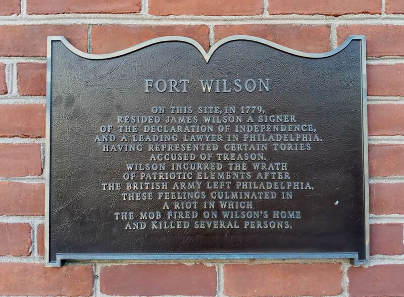 Site of "Fort Wilson" on the southwest corner of 3rd Street and Walnut Street in Philadelphia, Pennsylvania, USA. Fort Wilson was the home of James Wilson, a Founding Father of the United States. Another Founding Father, Judge William Lewis, also