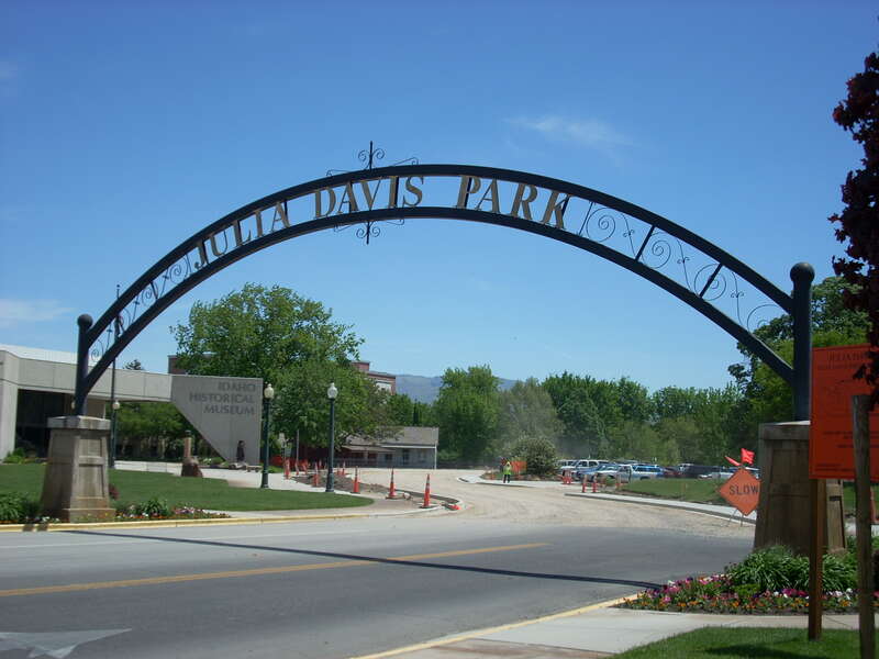 The sign above an entrance into Julia Davis Park