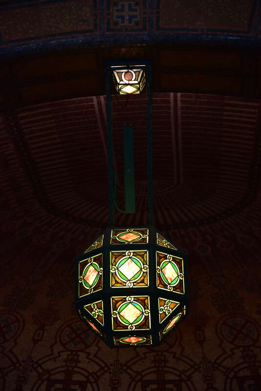 A ceiling lamp in the Lakewood Cemetery Memorial Chapel.