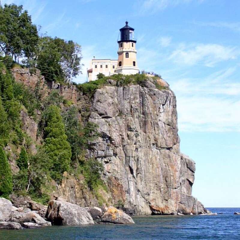 Split Rock Lighthouse from the shore of Lake Superior, Split Rock Lighthouse State Park, Minnesota, USA