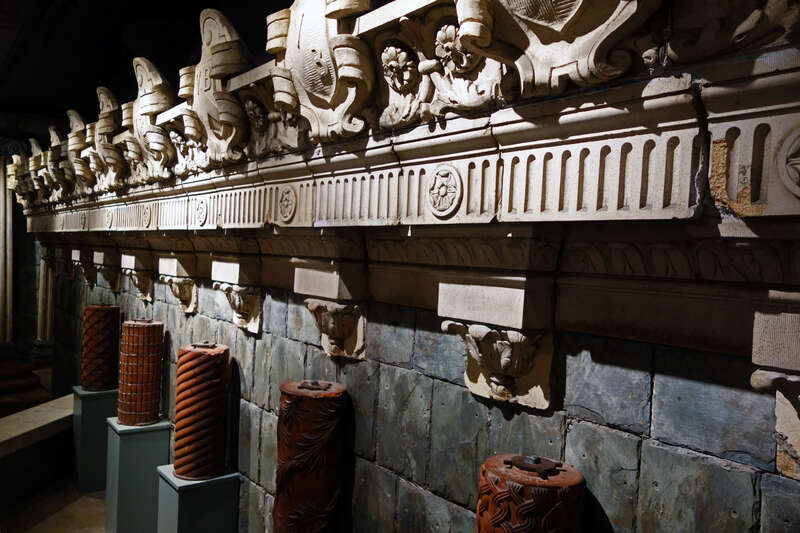 From the Vesper Buick (VB) Dealership demolished in 1993. Made at the Winkle terra cotta works on Manchester Ave. At the Architecture Museum on the third floor of the City Museum, St, Louis, MO.