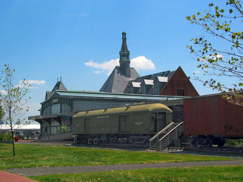 Looking east at the rear side of the CRR NJ terminal. Ferry dock is in background left.
