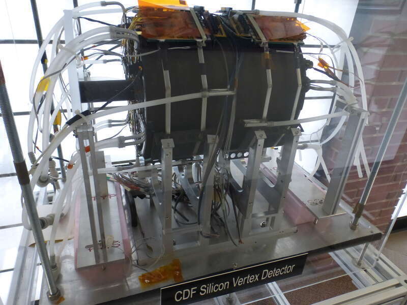 Collider Detector at Fermilab (CDF) silicon vertex detector. It was part of the Tevatron, now on display at Lederman Science Center.