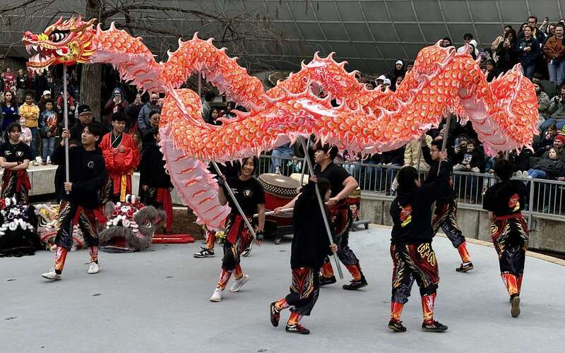Vietnamese American youth group performs a Dragon Dance at 2024 Lunar New Year festivities in Oklahoma City, OK