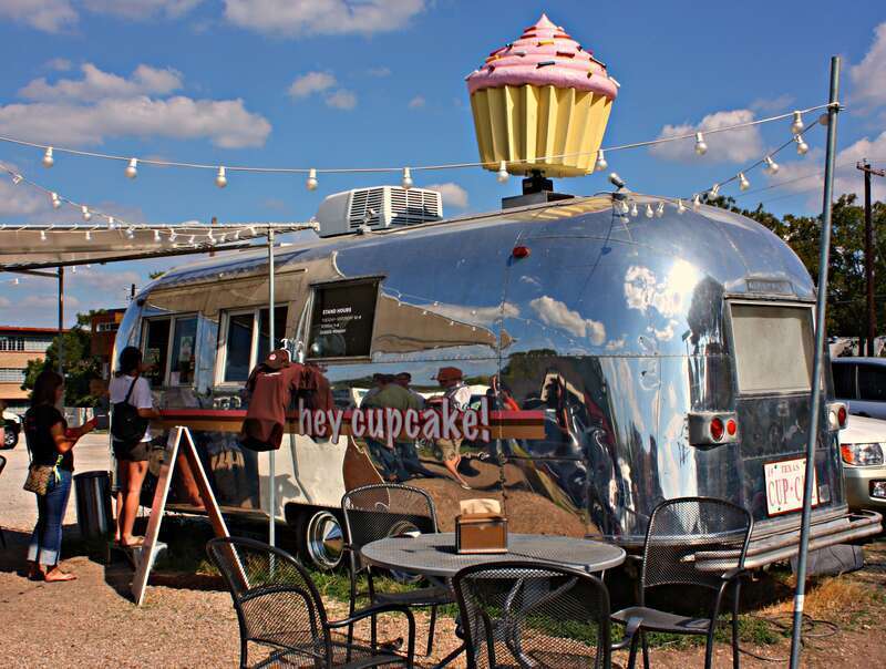 The famous "Hey Cupcake!" AirStream on South Congress in Austin, Texas.  This very popular restaurant is owned by the famous Austin entrepreneur, Wes Hurt, who has several locations across central Texas.
Here's their menu from the website: