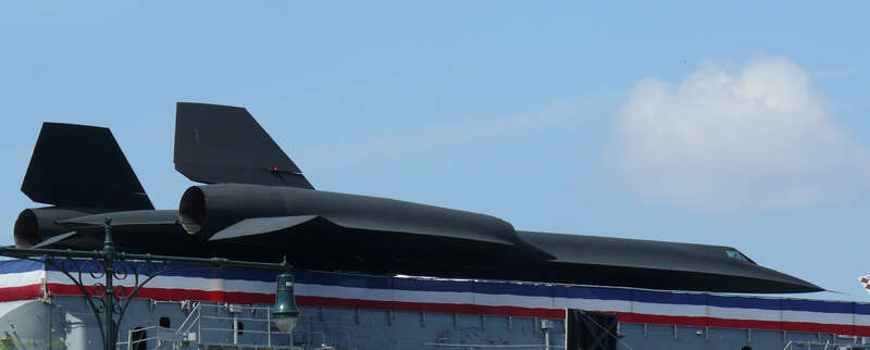 Lockheed A-12 on board the Intrepid.
The Lockheed A-12 was a reconnaissance aircraft built for the Central Intelligence Agency and was the precursor to both the U.S. Air Force YF-12 interceptor and the famous SR-71 Blackbird reconnaissance