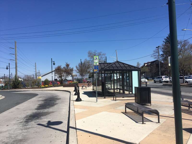 The bus shelter at the Newark Transit Hub serving DART First State buses in Newark, Delaware
