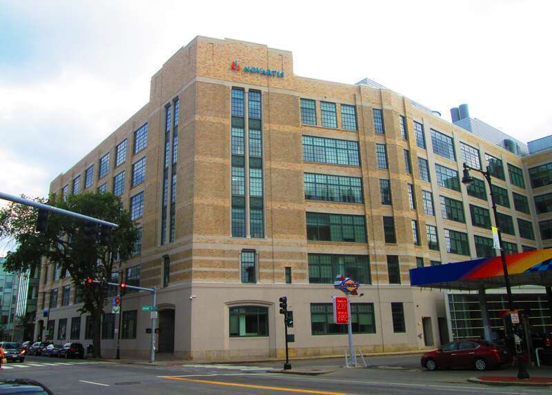 The Novartis building at 250 Massachusetts Avenue at the corner of Landsdowne Street in Cambridge, Massachusetts, was built in 1927 as a factory for the New England Confectionery Company to produce Necco Wafers candy.  It was added to the National
