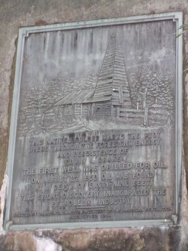 Years before the old well was rebuilt, this was the marker placed by Pennsylvania to honor the first ever oil well.