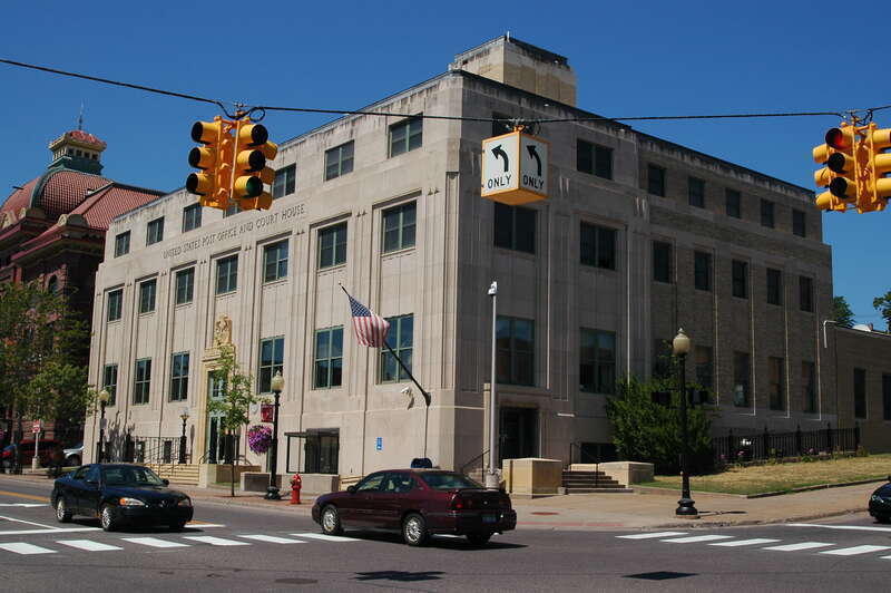 the US Post Office and Federal Building on Washington Street downtown Marquette, Michigan, United States