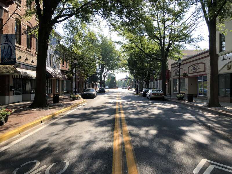 View east along Loockerman Street at Bradford Street in Dover, Kent County, Delaware