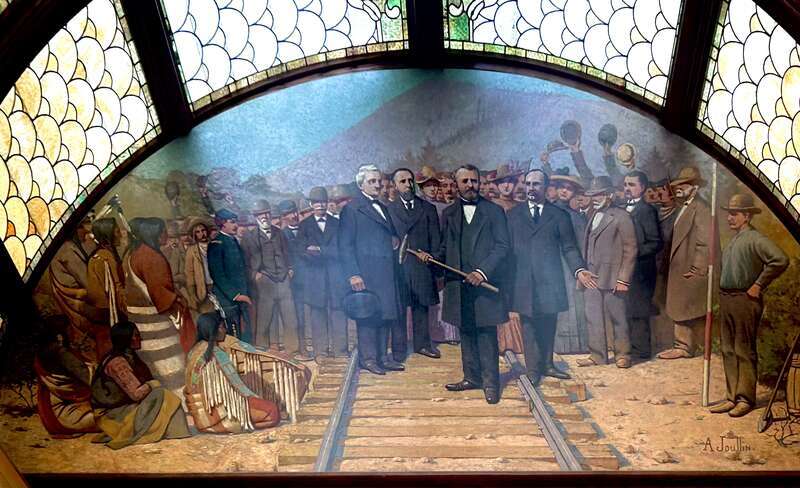Amédée Joullin, Driving the Golden Spike, 1903. Oil on canvas, 183" x 90". Grand Stairway, State Capitol, Helena, Montana, USA