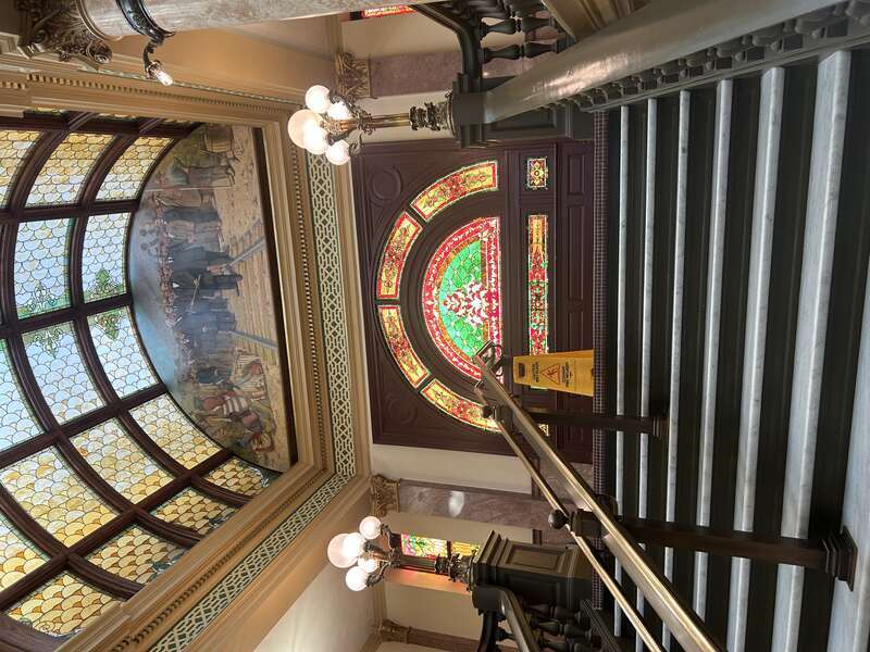 Amédée Joullin, Driving the Golden Spike, 1903. Oil on canvas, 183" x 90". Grand Stairway, State Capitol, Helena, Montana, USA