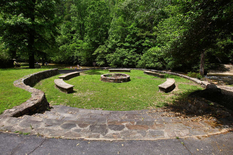 A group area in the Gulpha Gorge Campground in Hot Springs National Park, Hot Springs, Arkansas, United States.