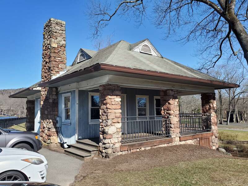 The former streetcar waiting station in Hubbard Park, seen in March 2023