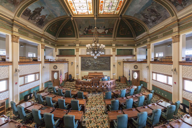 The chamber of the Montana Senate in the Montana State Capitol in Helena