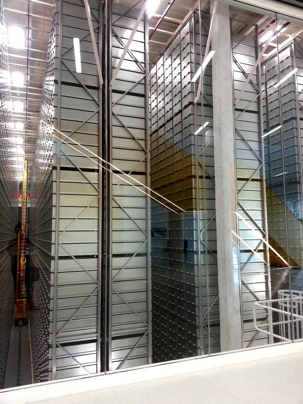 North Carolina State University James B. Hunt Jr. Library automated book retrieval system ("BookBot"). Raleigh, taken 2013-01-09.