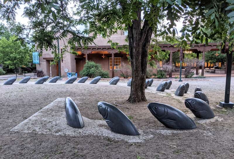 The public sculpture "Santa Fe Current" in Santa Fe, New Mexico, at City Hall Park
