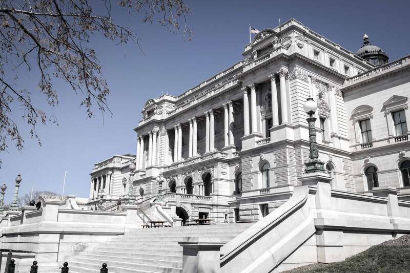 A view of the Thomas Jefferson Building, part of the Library of Congress, in Washington, DC