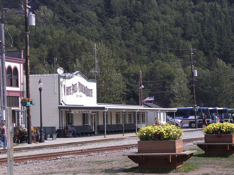 White Pass and Yukon Railroad Depot on Second Avenue in Skagway, Alaska.
