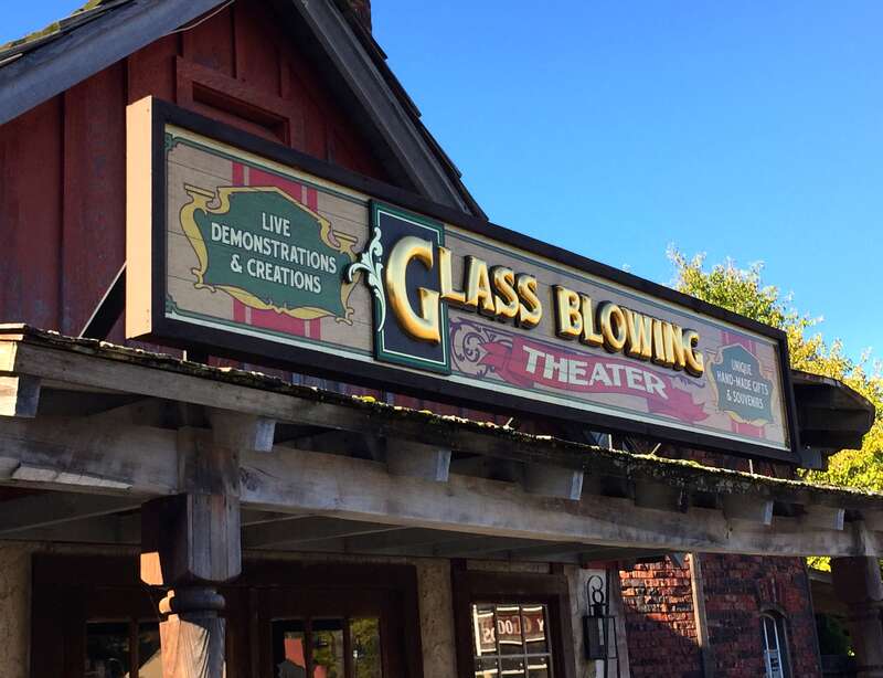 Sign on Cedar Point's Glass Blowing Theater building.