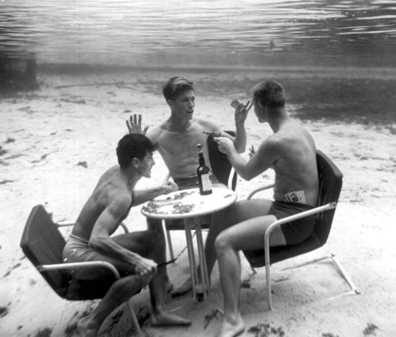Local call number:  c014917
Title: [Dick Woolery, Bud Boyett and Rudy Halabuck playing poker. ]
Date: Photographed in May 1951.
Physical descrip: 1 photoprint : b&amp;w ; 4 x 5 in.
Series Title: (Commerce Collection.)
Repository: