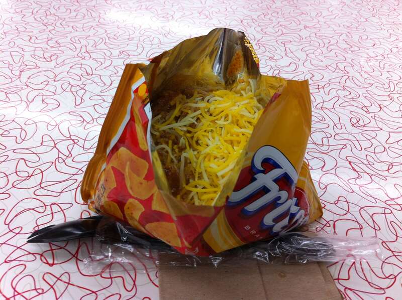 Frito pie at the Five &amp; Dime General Store, 58 East San Francisco Street, Santa Fe, New Mexico.