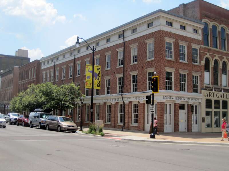 The Lincoln-Herndon Law Offices in the Central Springfield Historic District (1822). Lincoln practiced law here with Stephen T. Logan from 1841 to 1843. He then took young lawyer William H. Herndon under his wing, and practiced with him until 1852.