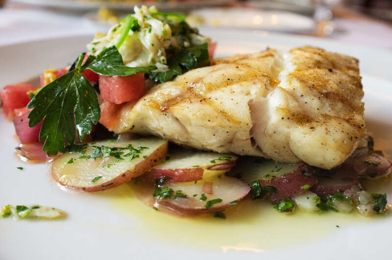 "Greg Abrams" Snapper watermelon relish with Jumbo Lump crabmeat, Jalapeño, Mint and Honey Cider Vinaigrette