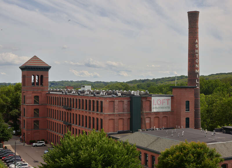 The old Ashton Mill -- now (2018) converted to loft apartments in Cumberland, Rhode Island.  According to the Providence Journal newspaper, "In its late 1800s heyday, the Ashton Mill was a pioneer in weaving technology. Its industrial career ended in