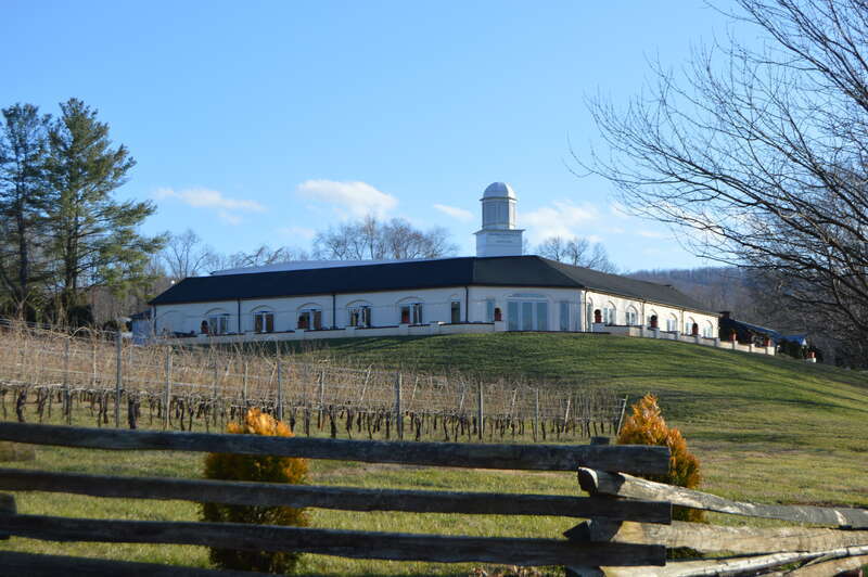 Northern view of the main building at Barboursville Vineyards, located off Vineyard Road at Barboursville in Orange County, Virginia, United States.