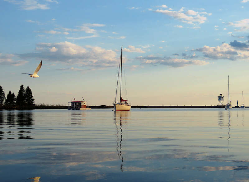 The harbour of Grand Marais on Lake Superior, Mn.
Photograph taken near dusk.