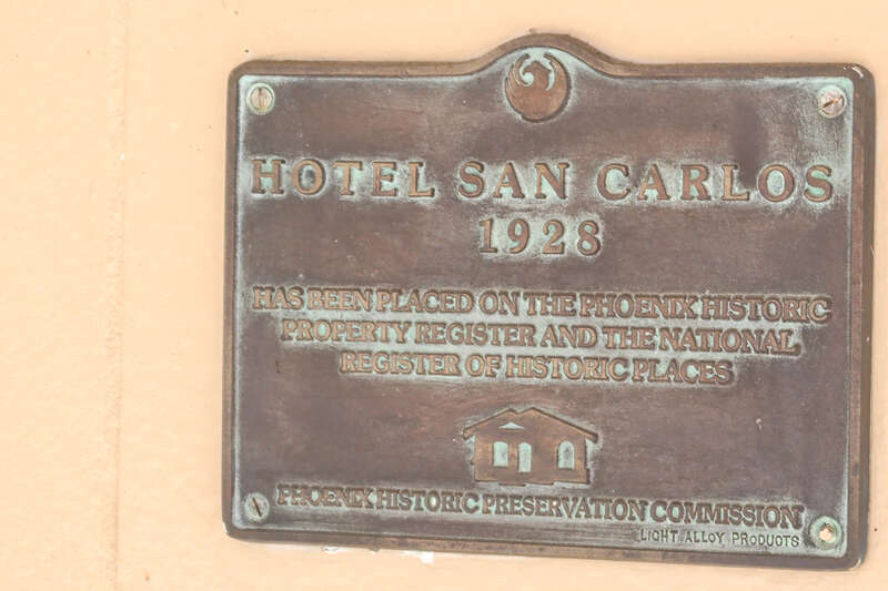A plaque at the Hotel San Carlos