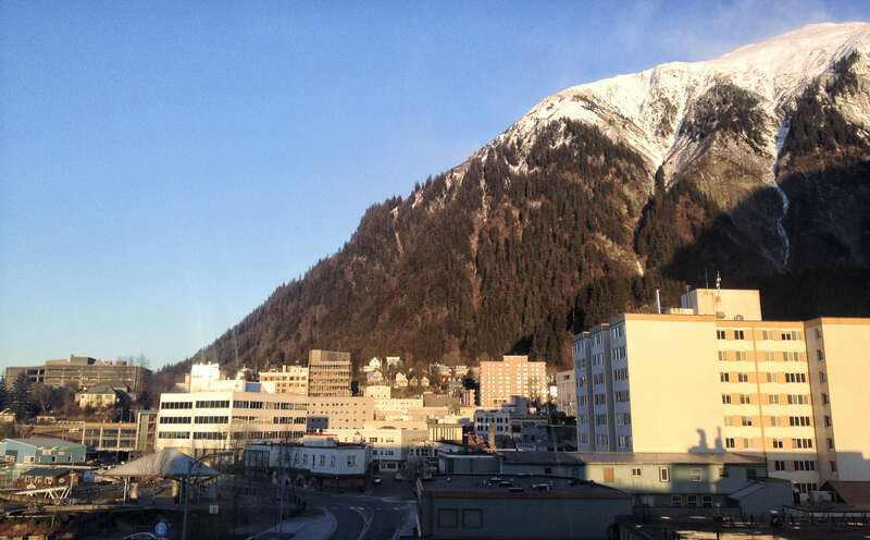 Winter Sunrise over Juneau, Mount Juneau and Downtown, Alaska.