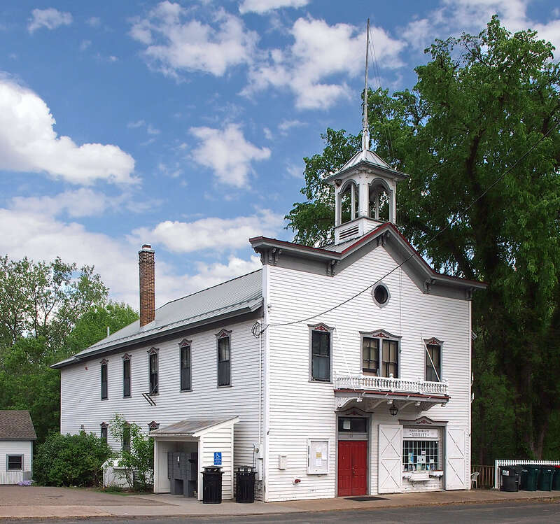 Marine on St Croix Village Hall, 121 Judd St, Marine on St Croix, Minnesota, USA. Continuously used as a village hall, but with public library replacing fire department quarters. Viewed from the west. 





This is an image of a place or building