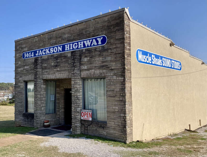 The photo shows the exterior of the original Muscle Shoals Sound Studio.