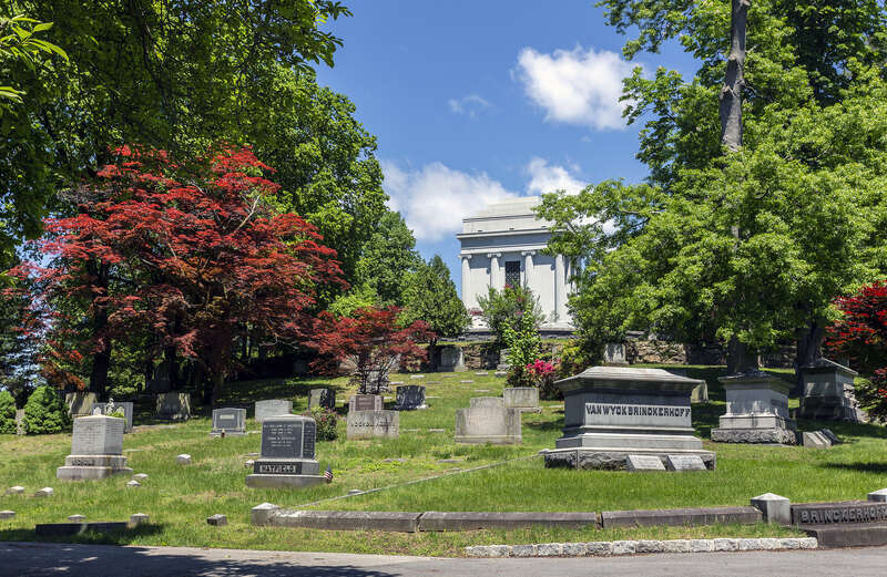 The Sleepy Hollow Cemetery, New York. The William Rockefeller mausoleum is seen in the distance.