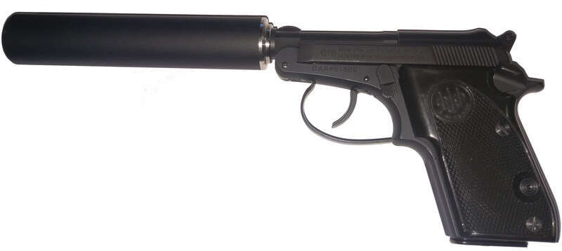 Suppressed Beretta 21A pistol in .22LR