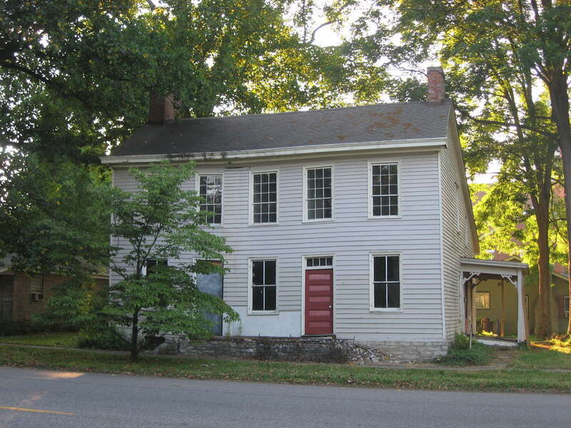 Front and eastern side of the Knox House, located at 302 W. Main Street (State Road 56) in Vevay, Indiana, United States.  Built in 1816, it is part of the locally designated Vevay Historic District.